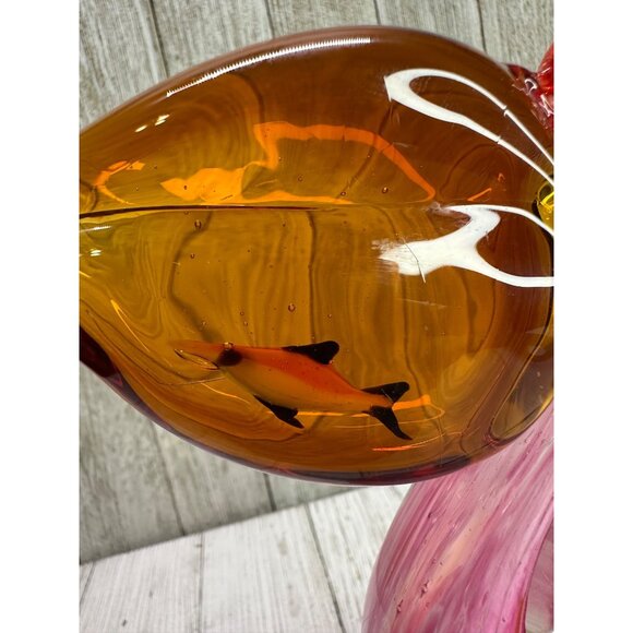 Vtg Hand Blown Art Glass Pelican Bird w/ Fish Figurine Paper Weight 6.5" Tall - Picture 10 of 13